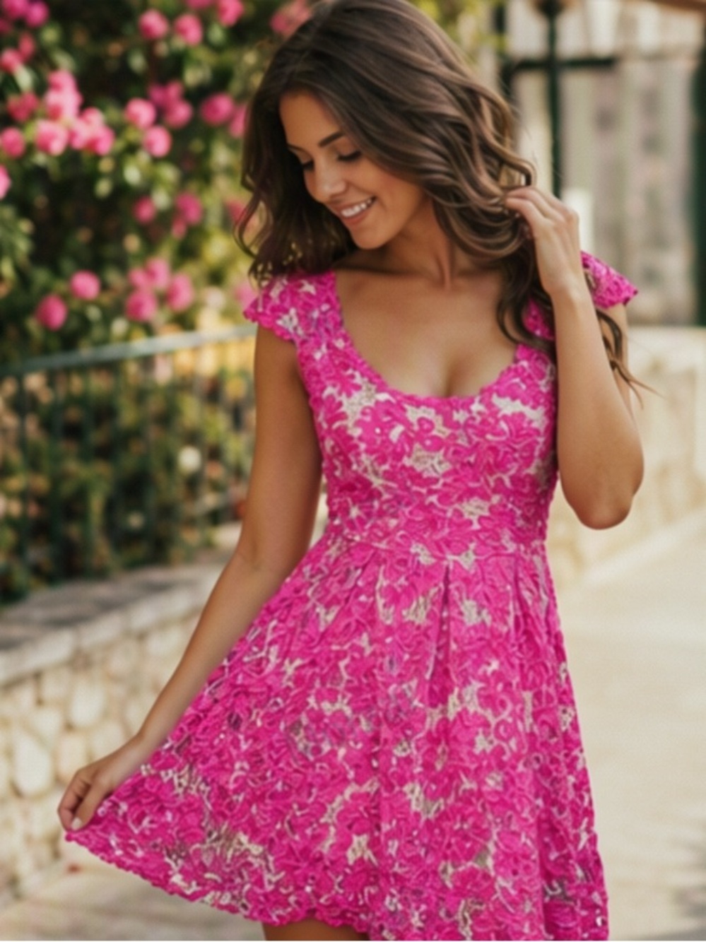 🎀🌷 Rose Red & White Pink Lace A Line Dress 🌷🎀 NWT